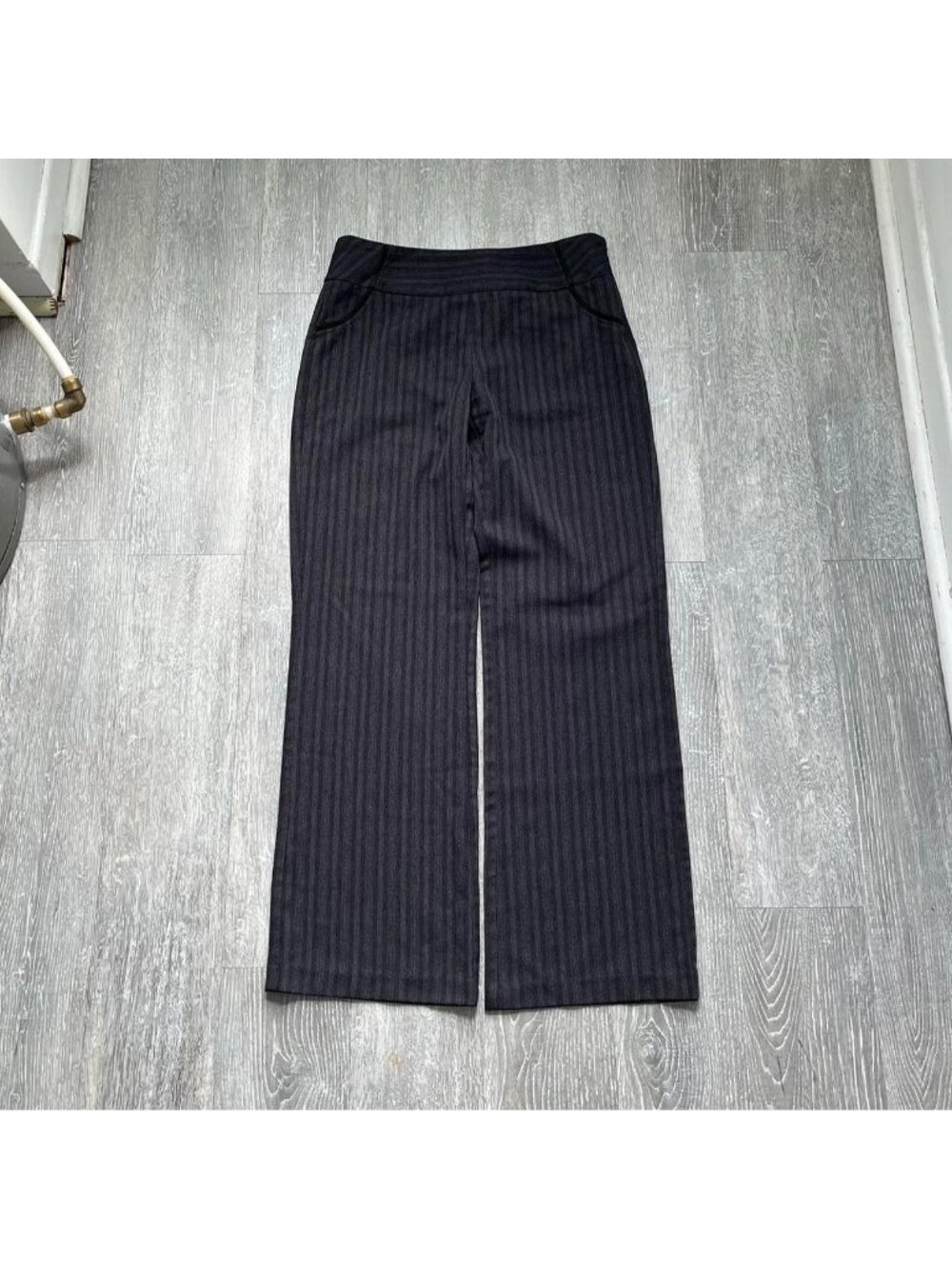Charcoal Grey / Black Vintage “Ardoise” Pin-Striped Flared / Wide Leg Pants